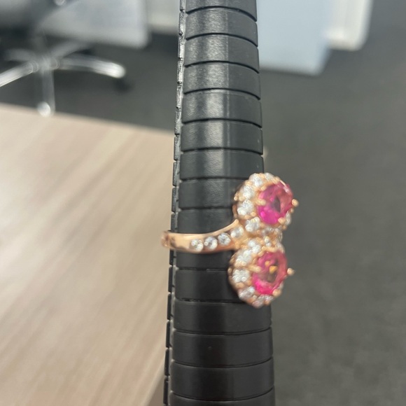 New Size 7 genuine, pink tourmaline and white CZ sterling ring - Picture 4 of 7